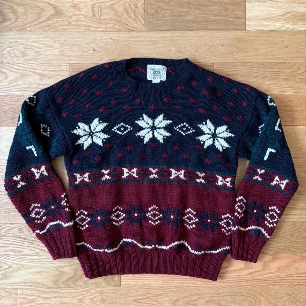 John Ashford Navy and Burgundy Snowflake Crewneck Sweater